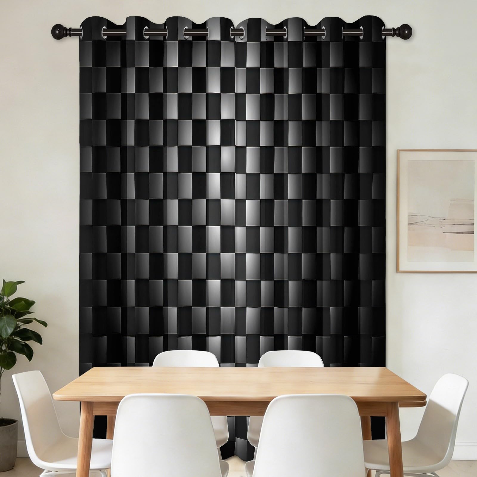 CozyRest Rideaux occultants Style technologique 280 x 245 cm, Motif Carreaux Noir Gris Géométrique Rideaux à œillets pour Chambre d'enfant Décoration de fenêtre Isolation Thermique (2 Panneaux)