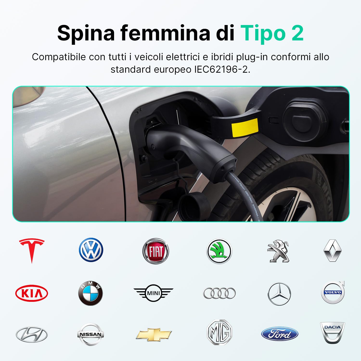 Wallbox 7,4kW Tipo 2 con APP Controllo, Stazione di Ricarica per Veicoli Elettrici, Supporta la Connettività Standard Bluetooth, Caricatore Monofase IEC 62196-2, Cavo 32A 6M