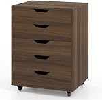 DORTALA 5 Drawer File Cabinet with Wheels, Versatile Mobile Under Desk Office Storage Cabinet, Wood Filing Cabinet for Home Office, Black