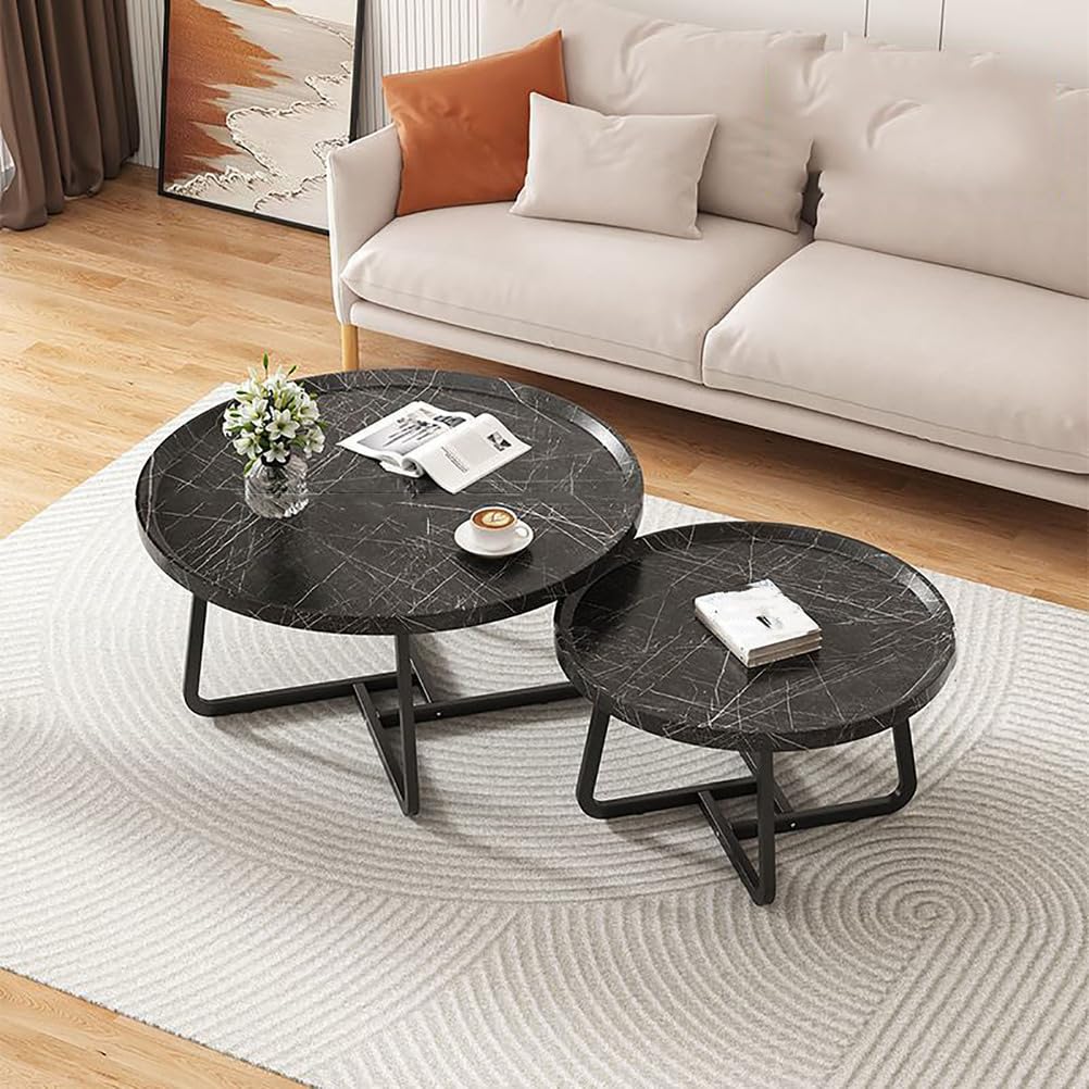SXZenSpace Wooden Nesting Tables Set2Piece Coffee Table with NonSlip Metal Legs Stylish Side for Living Room & Office 31.5" 23.6" Sizes