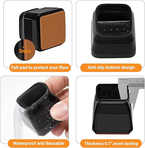 Miniatura 3 de 32 protectores cuadrados para patas de silla, almohadillas de fieltro para muebles de madera dura, protectores de patas de silla para suelos de