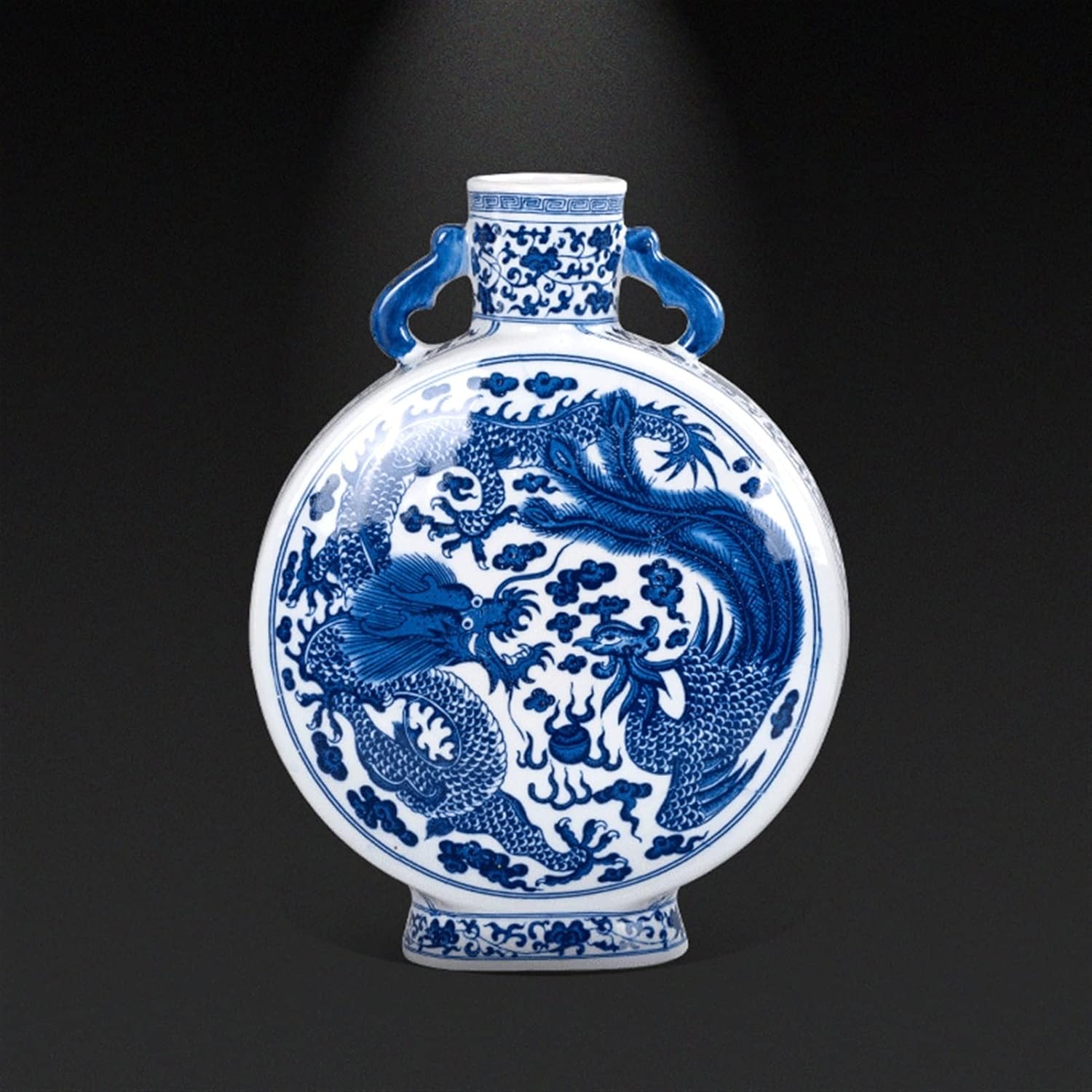 青塗 花瓶 花器 中国 URA]中国美術/七宝細工花草龍鳳凰文花瓶/7-