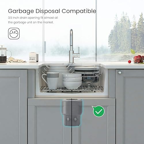 Miniatura 6 de Fregadero de cocina de arcilla refractaria blanca de 27 pulgadas con rejilla inferior y colador