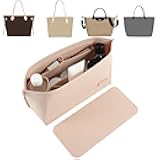 Doxo Purse Organizer Insert for Handbags & Base Shaper 2pc Set,Felt Organizer Insert Large Tote,Bag Organizer with Zipper 5 Sizes,Fit Speedy Neverfull MM/City33 and More(Beige-L-Combination)