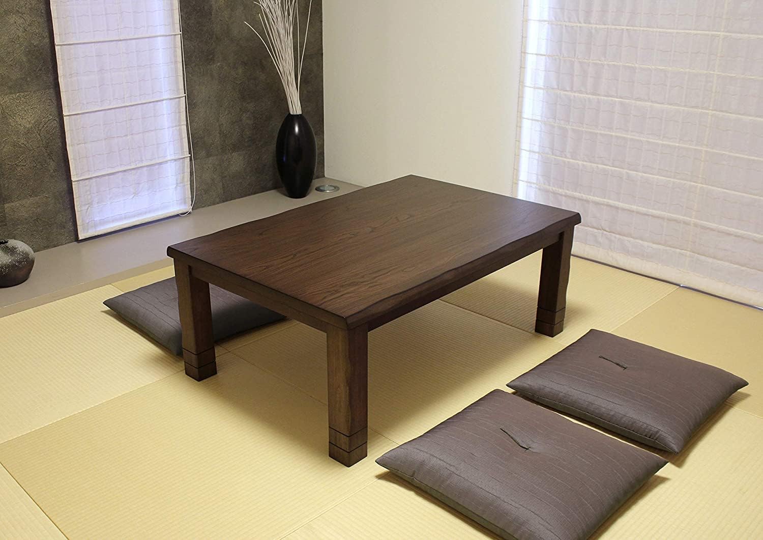 BJDesign Kotatsu - Japanese Heated Table - Wooden Chabudai Furniture with 120V Electric Heater - Low-Lying Dining and Work Desk with Temperature Control Knob (47x31in, Brown)