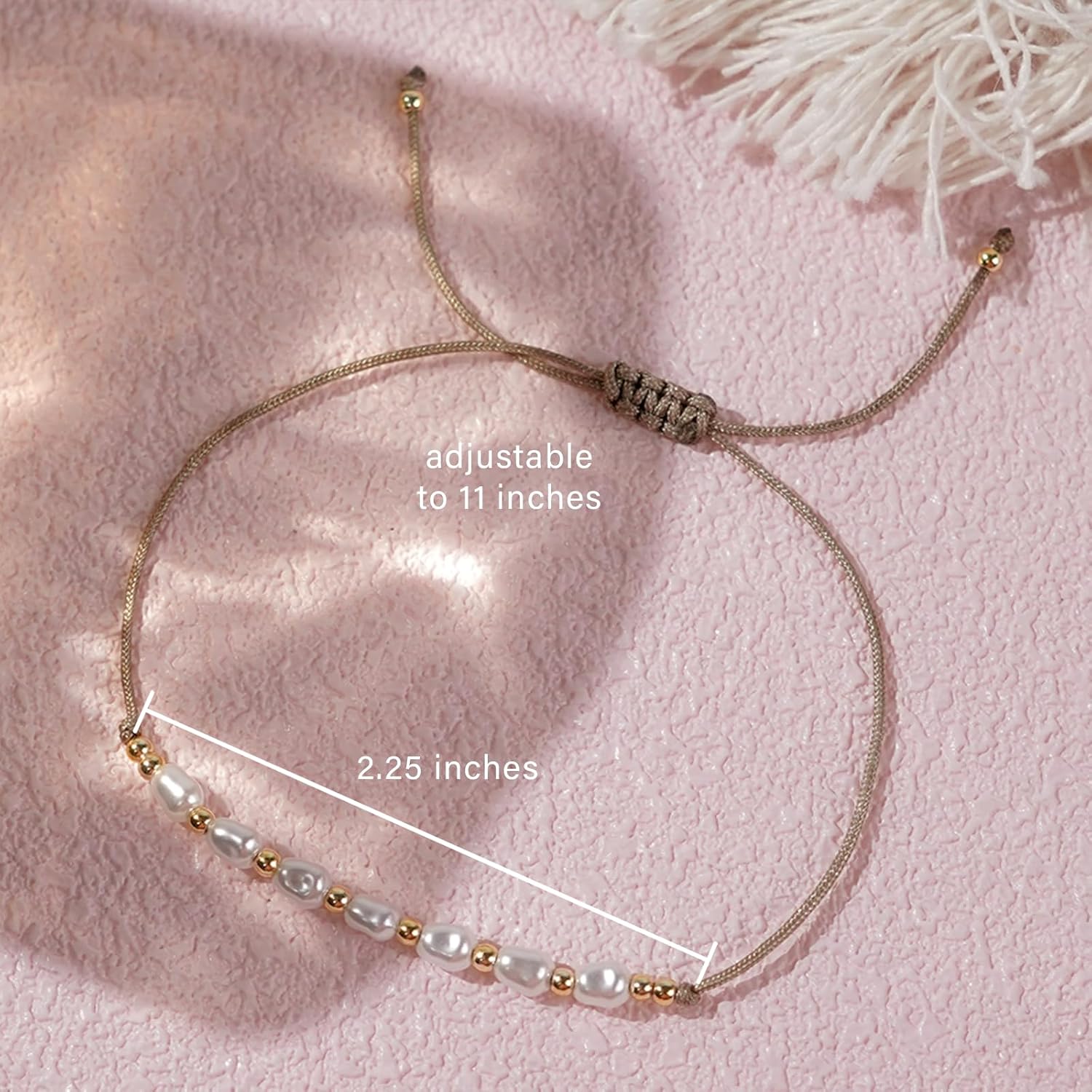 Gold Beaded Charm Braided Bracelets for Women, Cute Handmade Beads Adjustable Beige Rope String Lucky Bracelet Friendship Holiday Jewelry Gift - Image 3