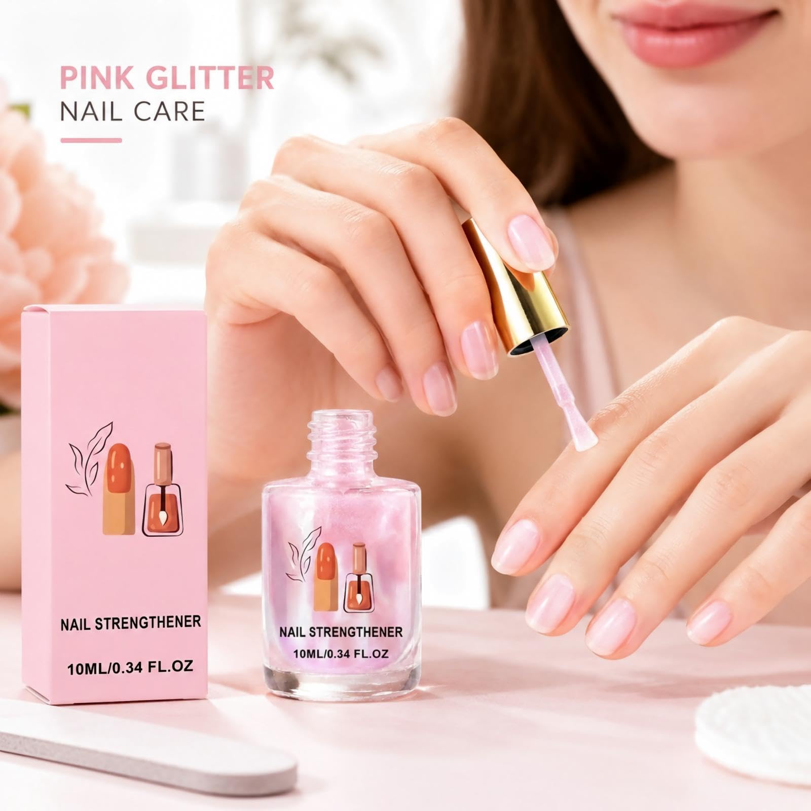 Rosa Glitter Nail Strengthener,Aria Asciutta Rosa Glitter Nail Polish per le Donne,Lunga Durata Formula Quick Dry con Scintillante Lucido Finitura,per fai da te Manicure Casa e Uso Quotidiano (8pcs)