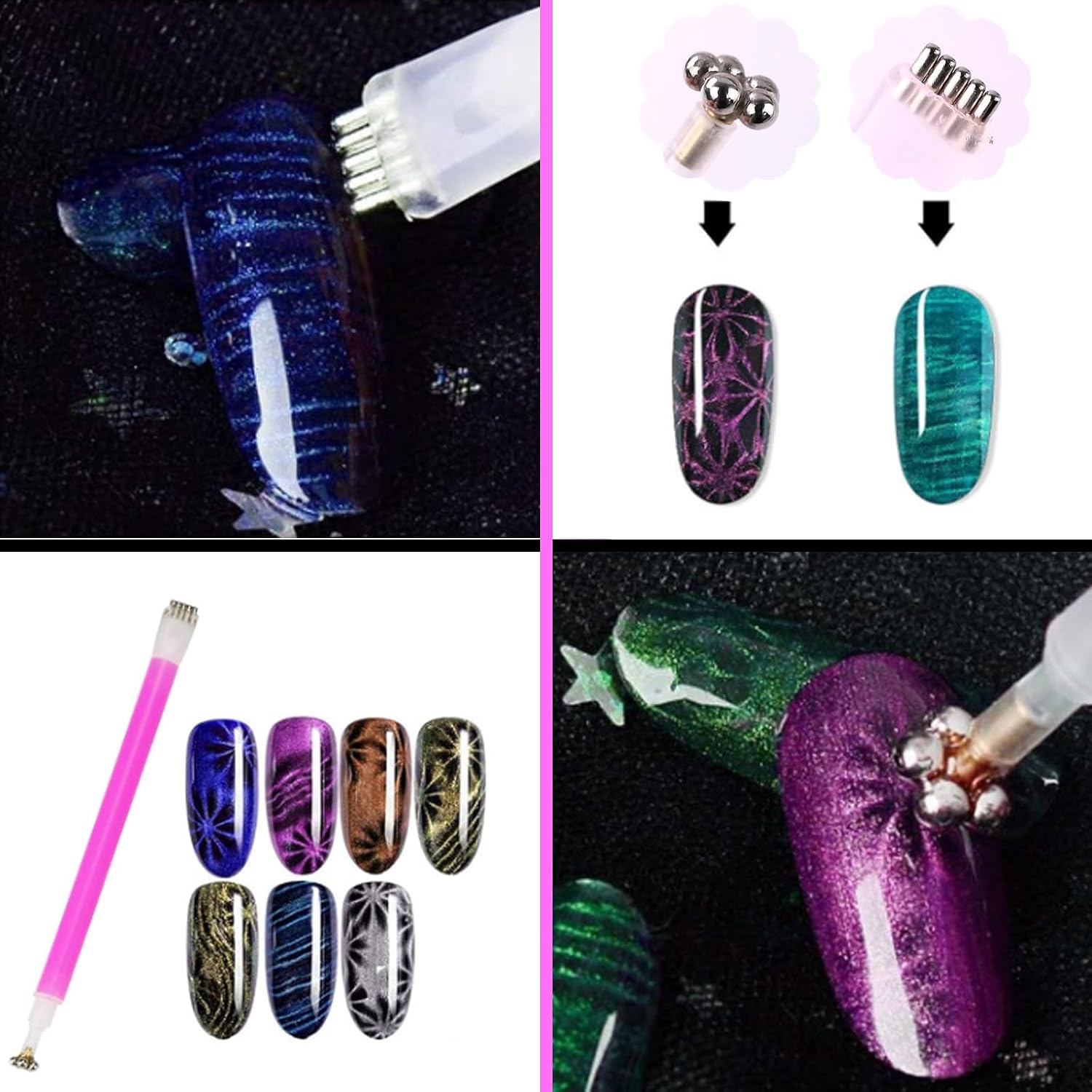 Ideal Swan Magnet Nail Art Polish Tool Set, Cat Eye Gel Polish 3d Gel Nails Cat Eye Plastic Tool, Magnetic Cat Eye for Salon Studio Home Manicure (15 Piece Set)