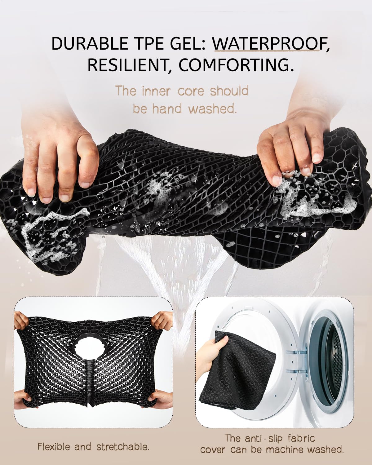 Cojín de asiento de gel para sentarse durante mucho tiempo y aliviar el dolor de cadera (tamaño grande), cojines 3D refrescantes para silla de oficina, coche, silla de ruedas, funda