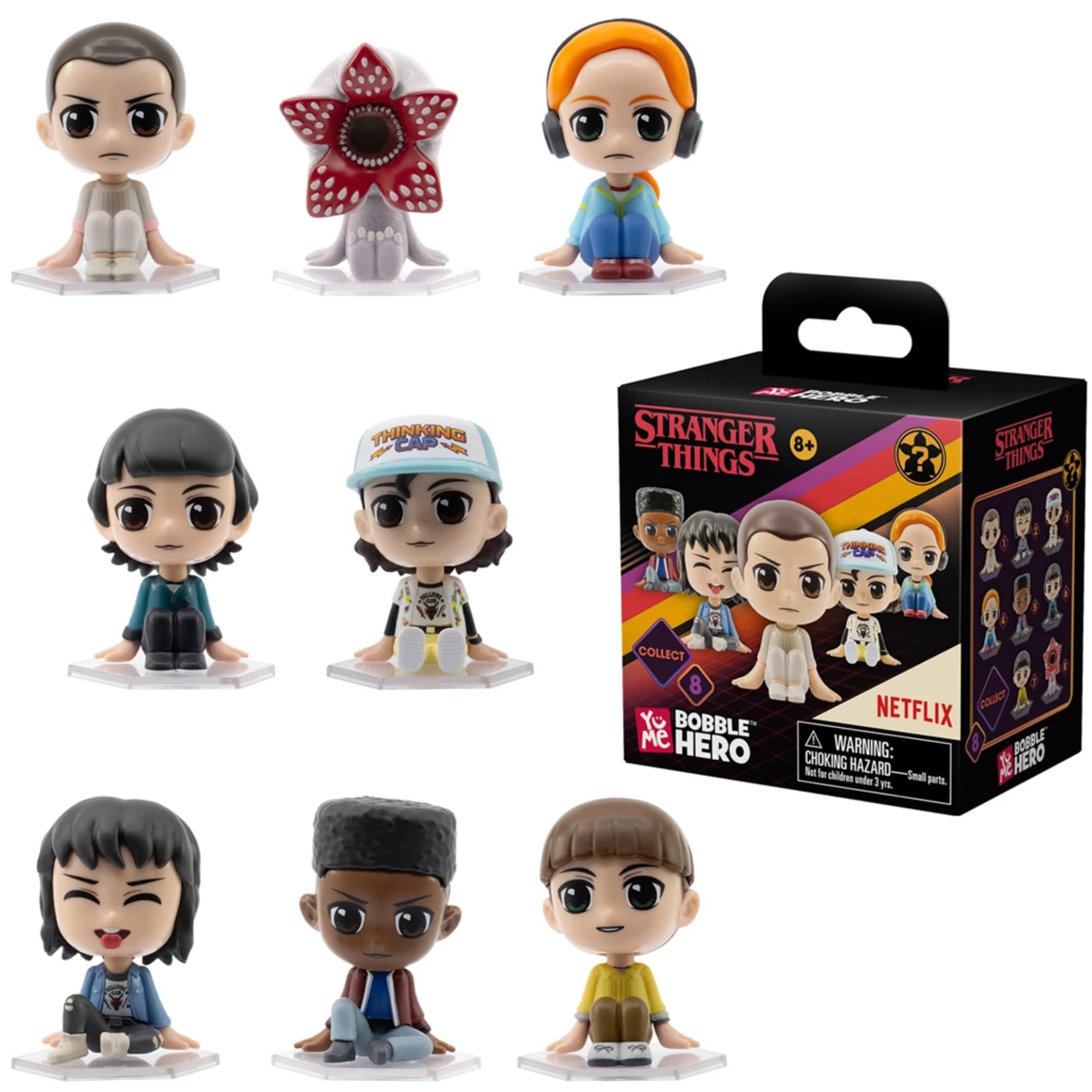 YuMe Stranger Things Blind Bag/Box Figurines, Bobbleheads & Squishme's - (Bobble Hero Blind Box - 4 Pack Set 1)