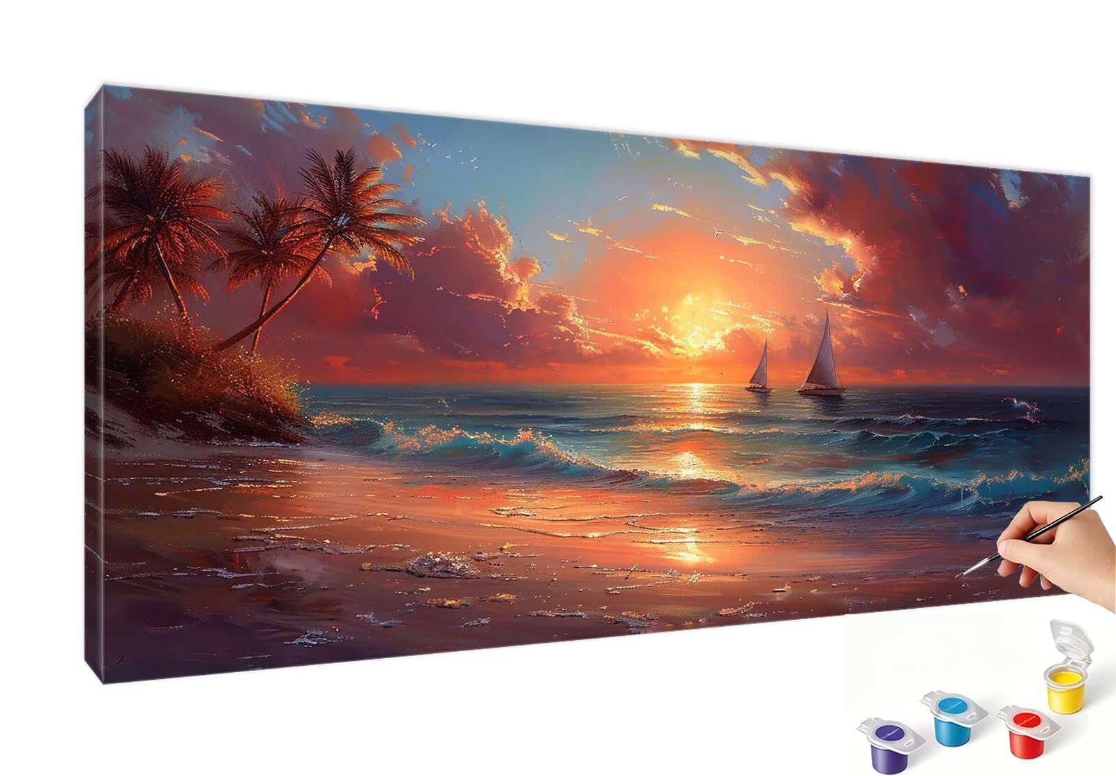 Malen Nach Zahlen XXL Boot Malen Nach Zahlen Erwachsene Meer 80x160cm, Ohne Rahmen, DIY Paint by Numbers Set mit Acrylfarben und Pinseln, Knitterfreie Leinwand, Zimmer Deko, Geschenk für Frauen RB-792