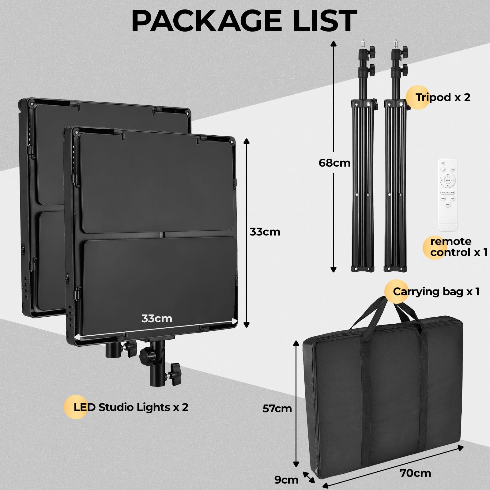 Juego de 2 lámparas LED de vídeo (33 x 33 cm), 110 W, 720 ledes, lámpara de superficie con trípode de 195 cm y mando a distancia, luz fotográfica bicolor (3000 – 6300 K, regulable) para streaming