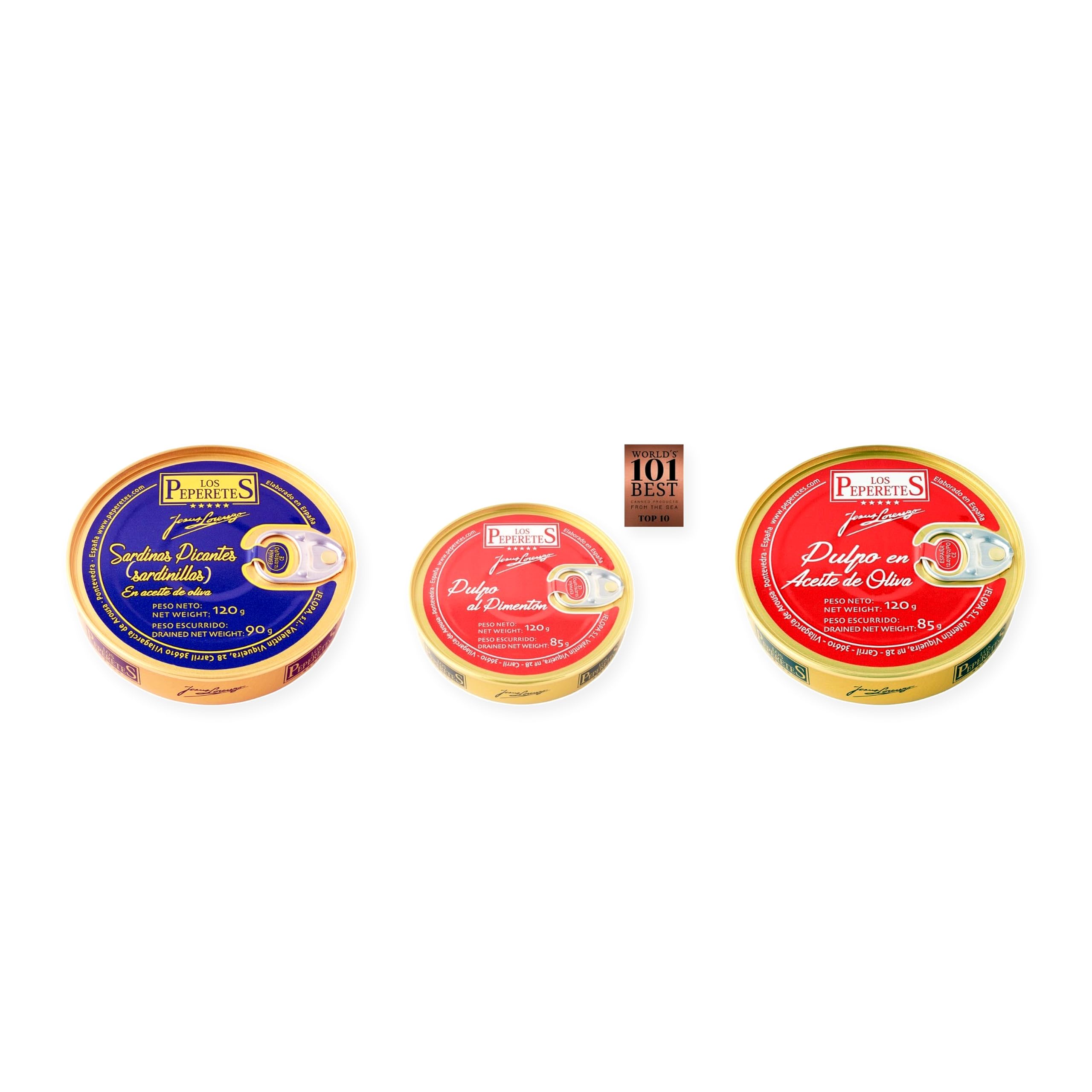 los peperetes conservas Sardinillas Picantes, Pulpo Pimentón y Pulpo Aceite Oliva pack 3 latas
