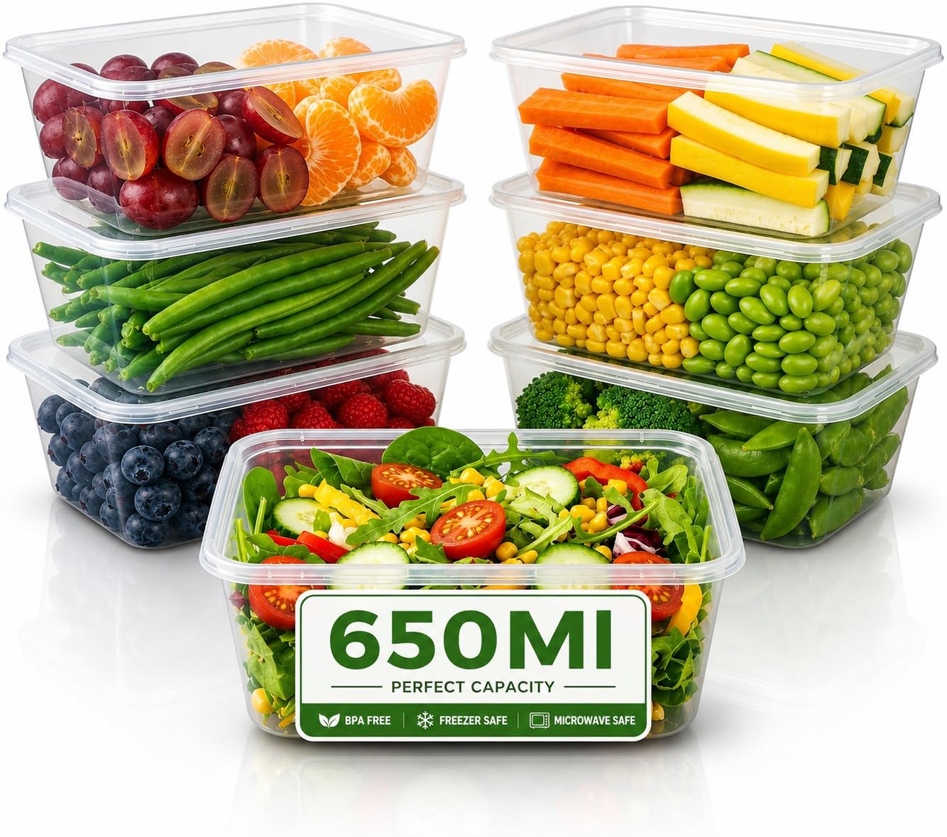 GCM Plastic Microwave & Freezer Safe Food Containers with Lids - BPA-Free, Reusable, Takeaway Meal Prep Container - Catering Grade Food Storage Boxes for Home and Business (650 ML, 50 Pack)