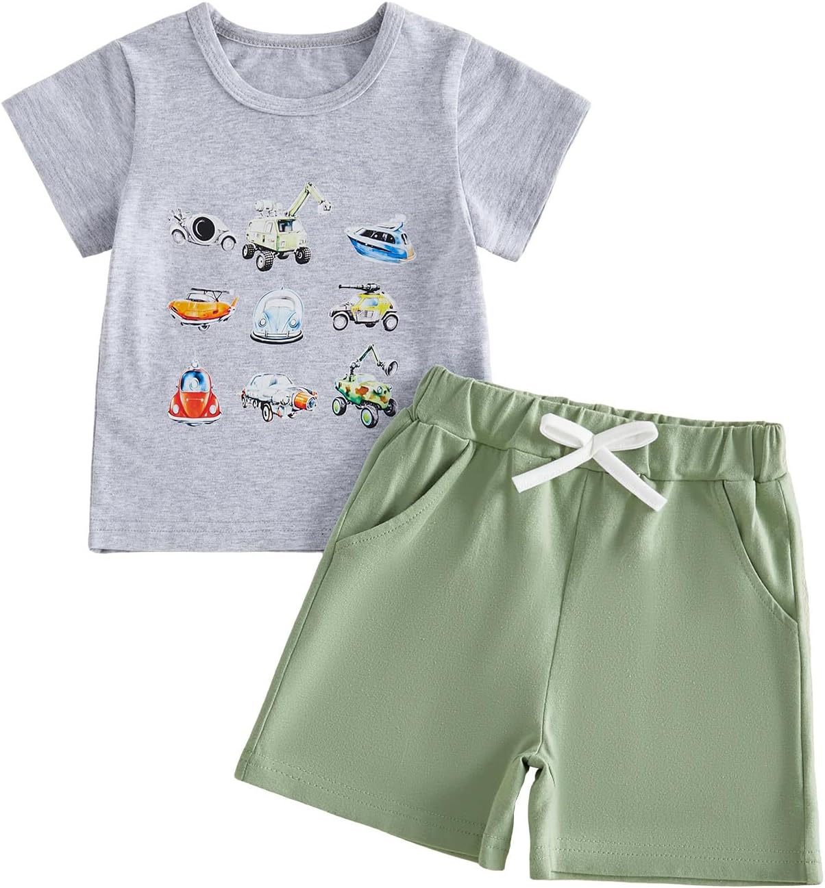 Yoawdats Toddler Baby Boy Clothes Letter Truck Short Sleeve T-shirt Top and Short Set Summer Spring Outfits for 6 Months-4T