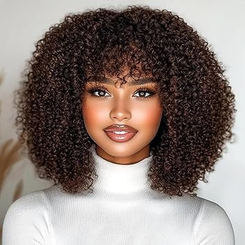 STYLE ICON Afro Kinky Curly Wig With Bangs Full Machine Made Wig for ...