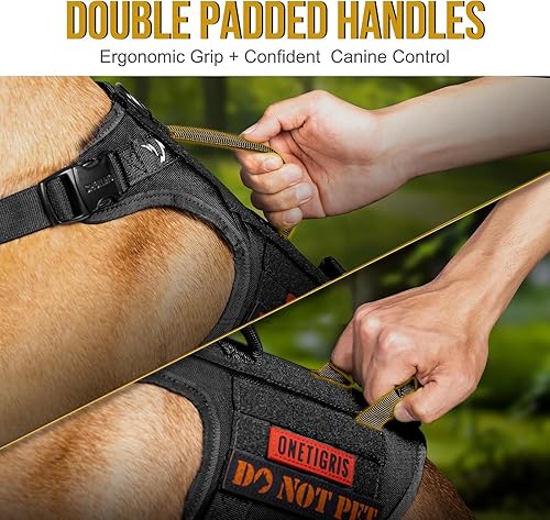 Miniatura 5 de OneTigris Arnés táctico para perro grande, 5 correas de metal con hebilla sin tirones, con paneles de gancho y bucle, chaleco militar resistente