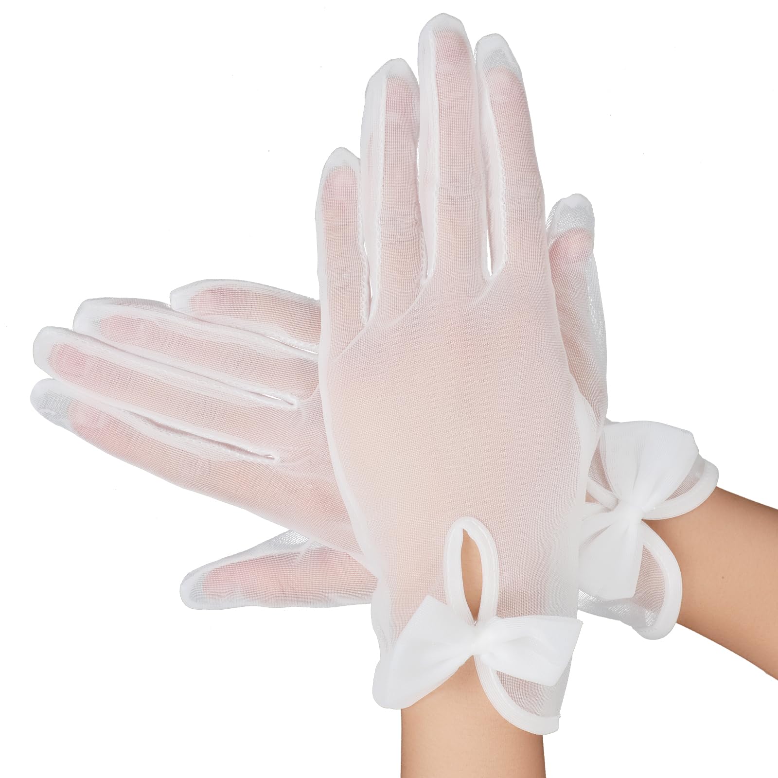 Yolevshort White Gloves For Women Lace Gloves Fancy Dress Bow