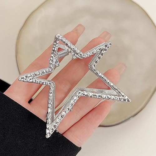 Miniatura 3 de Pinzas para el cabello de metal plateado para mujeres y niñas, elegantes y brillantes en forma de estrella de cinco puntas, horquillas para el