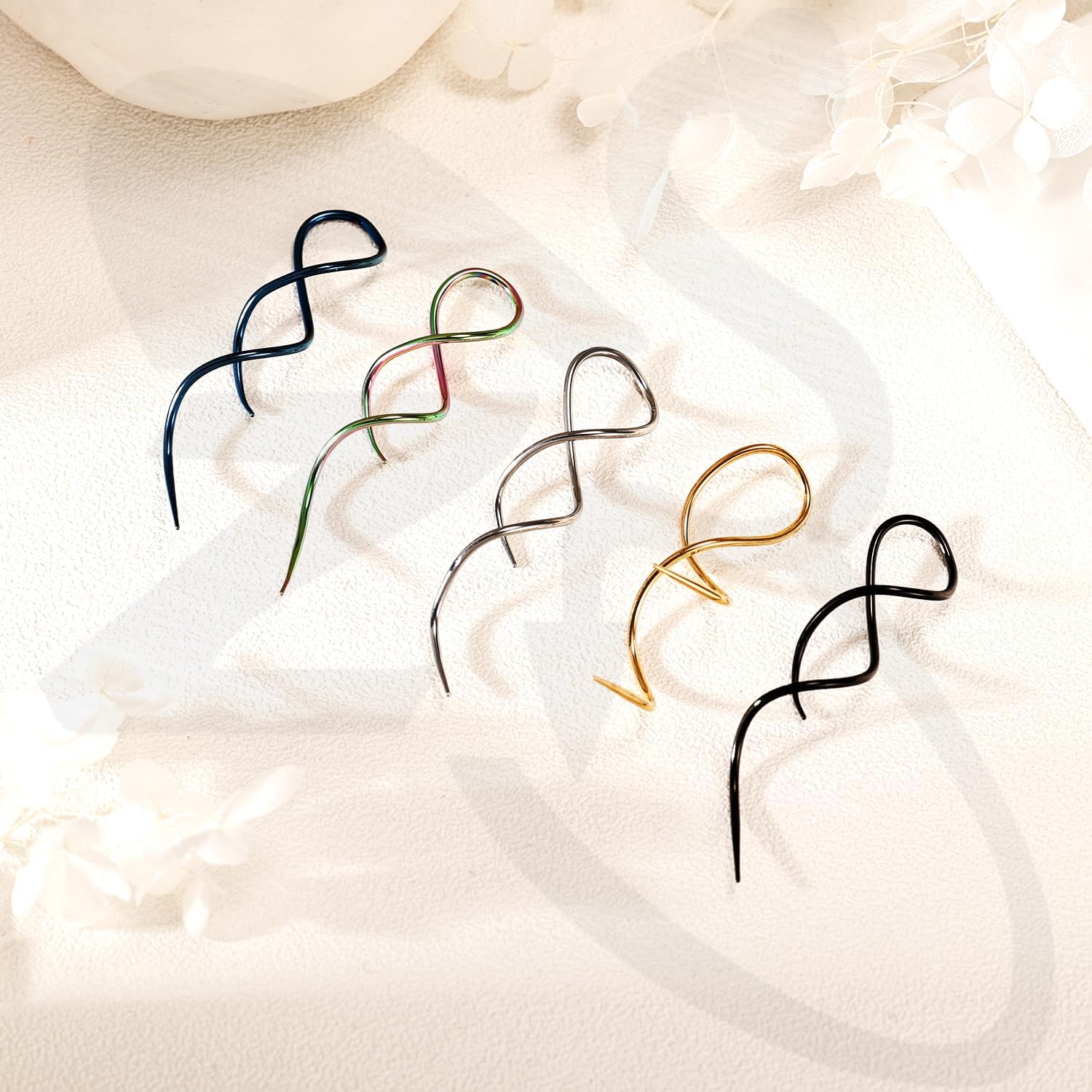 ZS 1 Pair Spiral Twist Earrings Body Piercing Jewelry, Stainless Steel Dangle Taper Earrings Twisting Hanging Loop 10G - 16G Piercing Taper