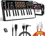 Synido 25 Key USB MIDI Keyboard Controller with Drum Pads, Professional Mini Midi Keyboard with OLED Screen, Beat Maker Machine for Music Production, Purple, TempoKEY K25