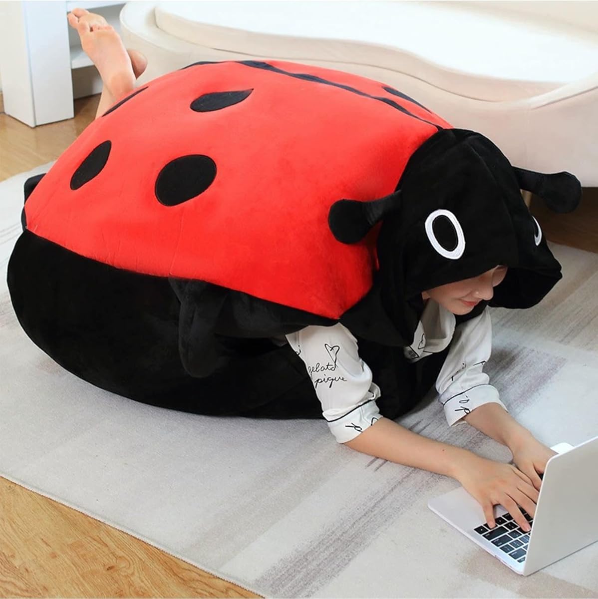Wearable Ladybug Pillow, Giant Ladybug Shell Plush Throw Pillow with Wearable Design (23.6″ / 39.3″ / 59.0″ Sizes) – Soft Plush & PP Cotton, Funny Home Decoration & Gift (40''/100cm)