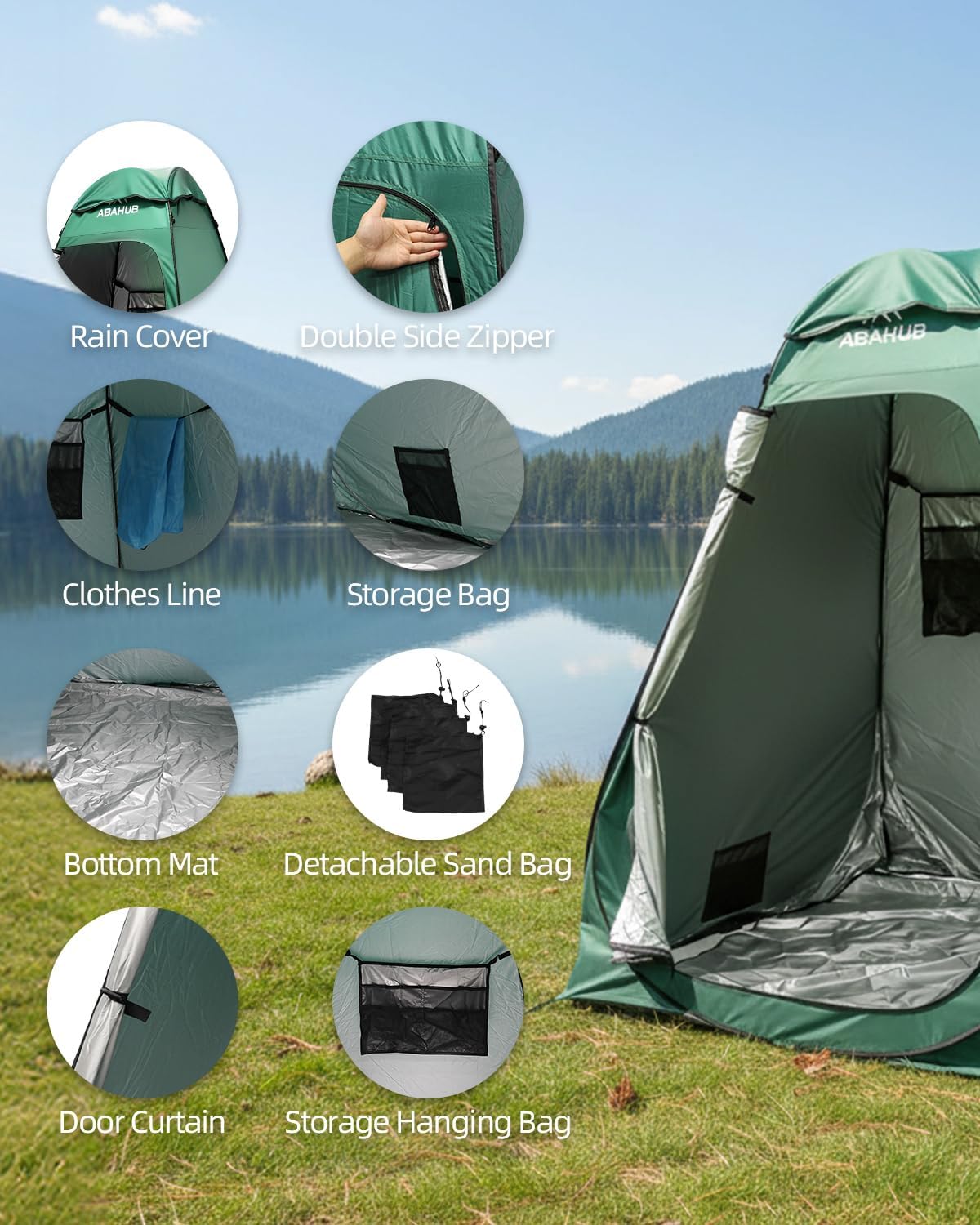 Abahub Pop Up Shower Tent, 59 x 59 x 74.8 in, Portable Instant Privacy Tents for Camping, Outdoor Changing Room with Removable Floor Mat & Rain Shelter