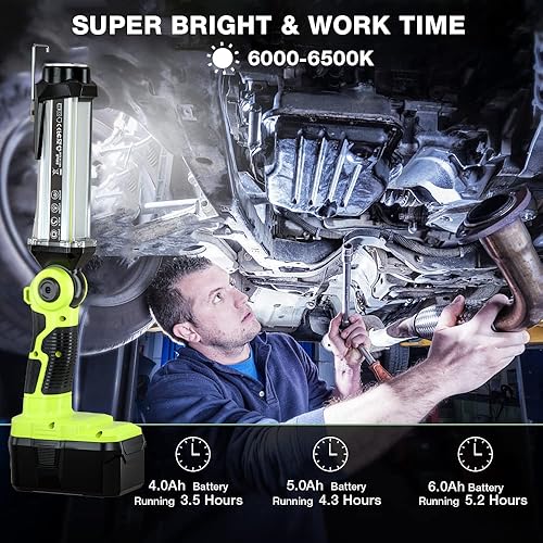 Miniatura 4 de YEX-BUR Ryobi - Foco LED inalámbrico de 18 V, 25 W, 2000 lúmenes, luz de trabajo LED para Ryobi 18 V ONE + batería de iones de litio NiCd NiMh