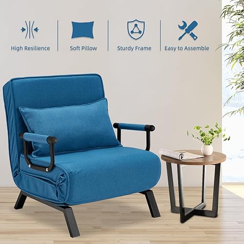 Miniatura 12 de Sillón convertible para cama, sillón tapizado de tres pliegues con almohada, sofá plegable de ocio con respaldo ajustable de 6 ángulos, cama
