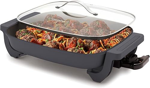 GreenPan Sartén eléctrica avanzada de 12 x 15 pulgadas con tapa, capacidad de 7 cuartos de galón para comidas familiares, revestimiento