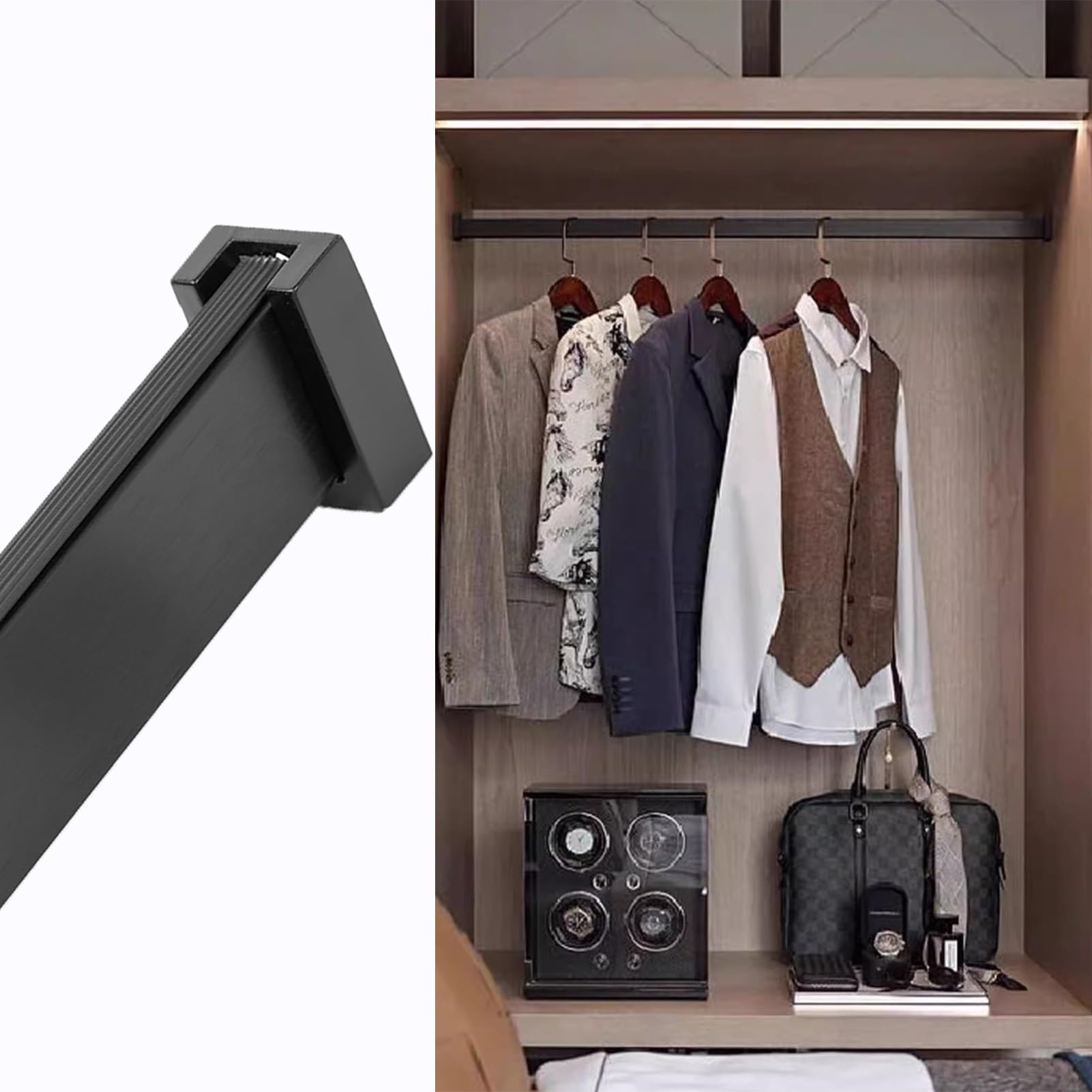 Tringle à rideau de douche haut de gamme noire 120cm brossée pour dressing élégant