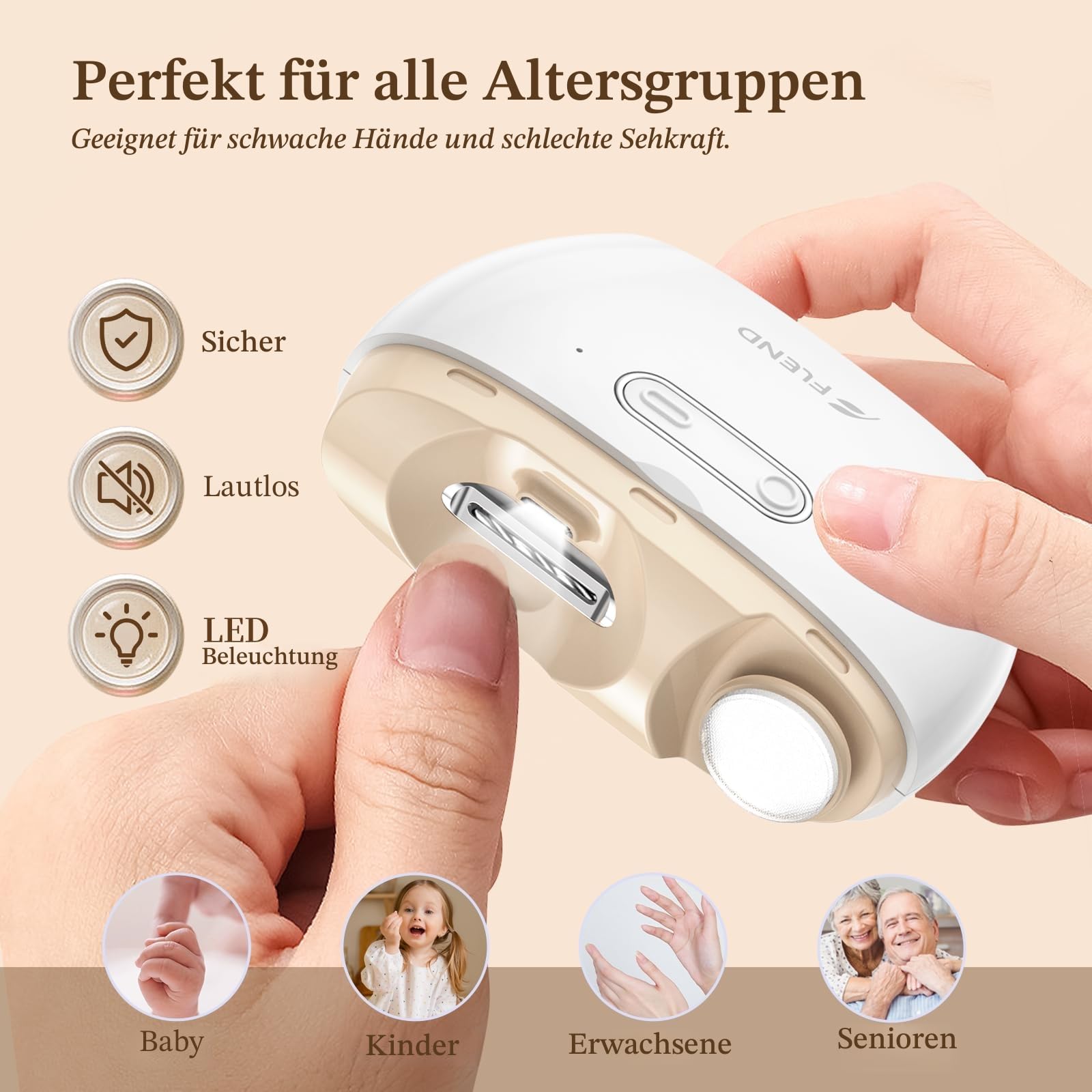 Elektrischer Nagelknipser, Elektrischer Nagelschneider Geeignet für Kinder, Erwachsene und Ältere, Automatischer Nagelknipser mit 2 Einstellbaren Geschwindigkeiten, Nagelknipser mit LED-Licht und Chip