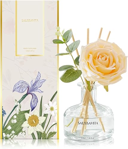 Vista 10 de Juego de difusores de varillas, difusor perfumado de flores de 7.10 onzas con 7 varillas, fragancia de larga duración para el hogar durante 120