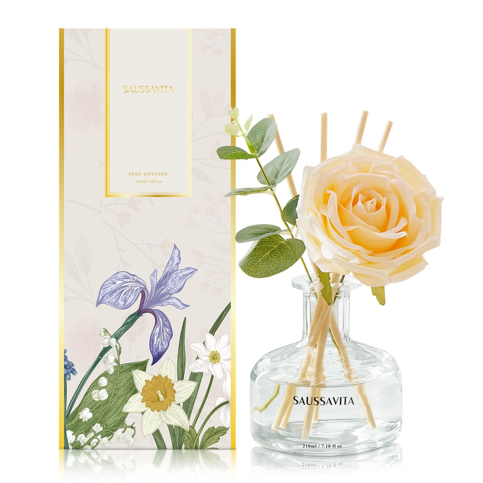 Saussavita Reed Diffusers Set, 210ml Vanilla Cream Scented Diffuser with 7 Sticks, Home Fragrance Lasts up to 120 Days for Bathroom Bedroom Living Room Decor, Air Fresheners