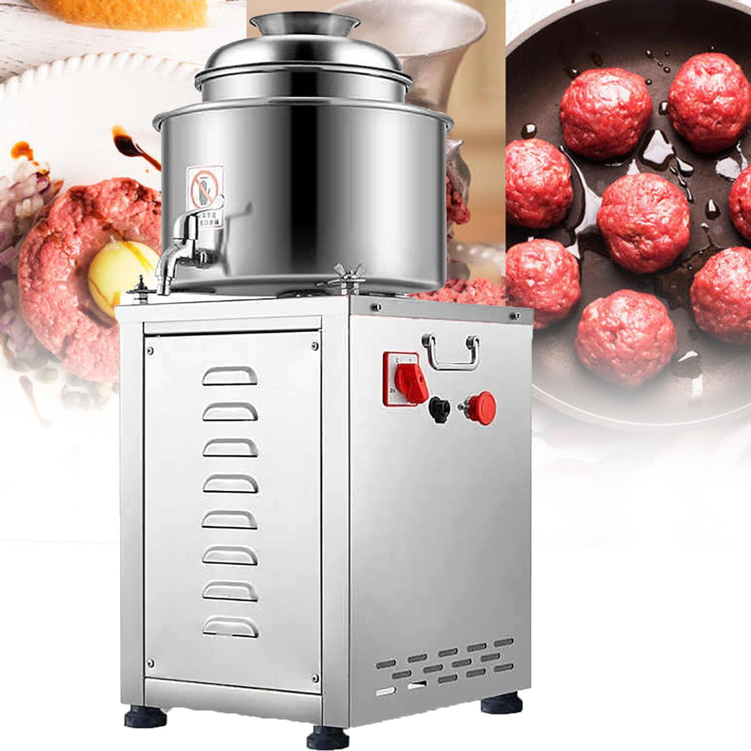 Maszyna do przygotowywania mięsa mielonego 1,5 kW, stal nierdzewna do robienia puree mięsnego, trójwymiarowy nóż czterolistkowy, z wewnętrzną średnicą cylindra 200 mm