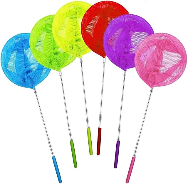 LATERN 6PCS Telescopic Butterfly Net Fishing Nets Extendable from 37 to 86cm for Kids Catching Insects Bugs Outdoor Garden Activities [6 Color]