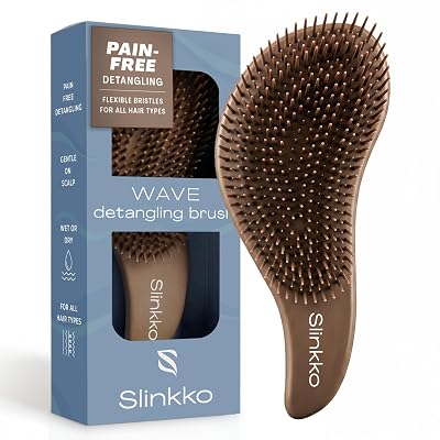 Detangler Brush, Curly Hair Brush for Women, Men & Kids - Wet & Dry Detangling Hair Brush for Curly, Thick, Fine & Wavy Hair - Anti-Breakage Wave Brush, Pain-Free Hairbrush, Smoke Cocoa
