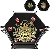 Vista 10 de 2 piezas de bandeja plegable portátil para dados de juegos de mesa RPG DND - Caja de almacenamiento con soporte de cuero sintético y terciopelo
