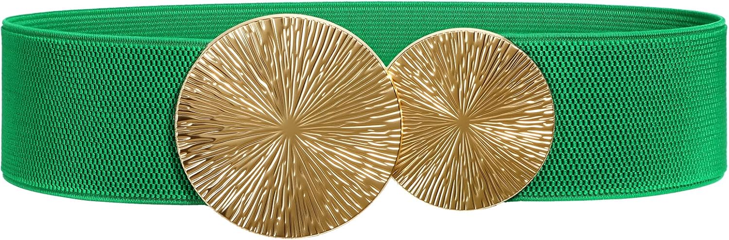 Women Wide Elastic Belts for Dresses Fashion Stretchy Waist Belts Ladies Cinch Belts with Gold/Silver Buckle