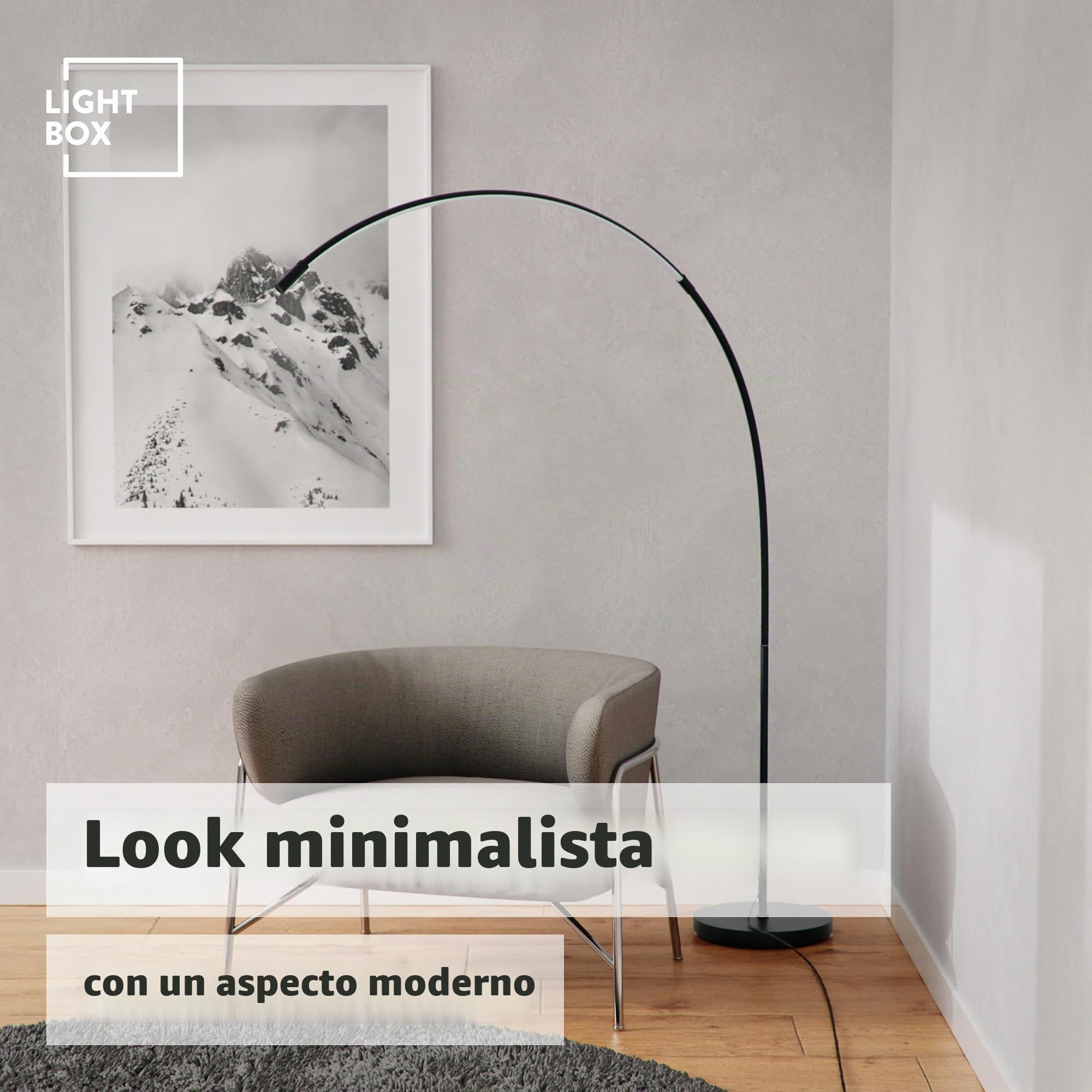 Lightbox Lámpara de pie de arco LED 1,7 m de altura | Lámpara de pie con | Lámpara de arco LED, 170 cm, 1300 lm, 3000-6500 K, regulable, CCT, negra