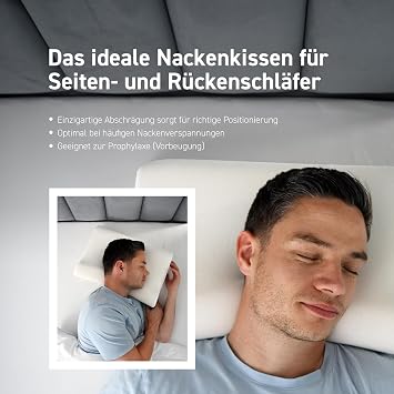 SISSEL Classic Plus Neck Pillow | Orthopedic, Height-Adjustable, Ergonomic | Ventilation System, Polyurethane Foam | Ideal for Back & Neck Pain | Skin-Friendly Cover | 18.5x13x4.3/5.5 inches