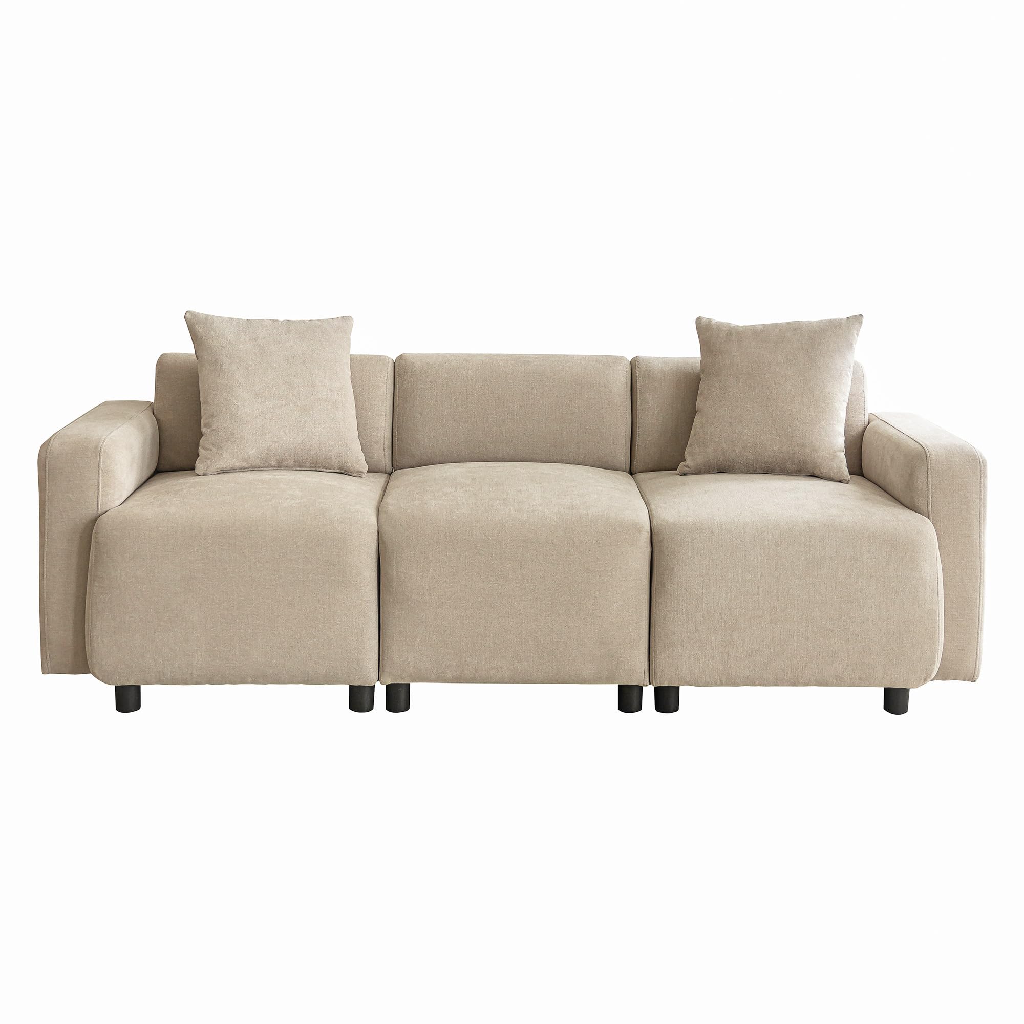 Divano a 3 posti, design moderno, con cuscino decorativo, beige