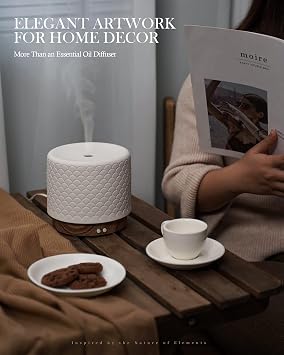 280ml Ceramic Ultrasonic Aromatherapy Diffuser | Cool Mist Humidifier for Large Rooms, Auto Shut-Off, Quiet Sleep Mode & 3 Timer Settings Ideal for Home, Office, Spa, Yoga, and Bedroom