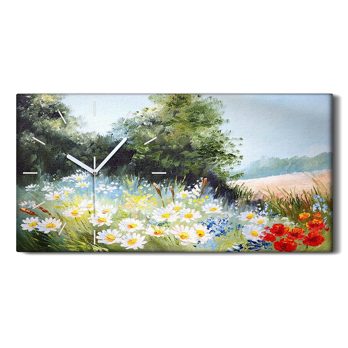Horloge sur Toile Salon Chambre 60x30cm Image Fleurs Arbres Paysage