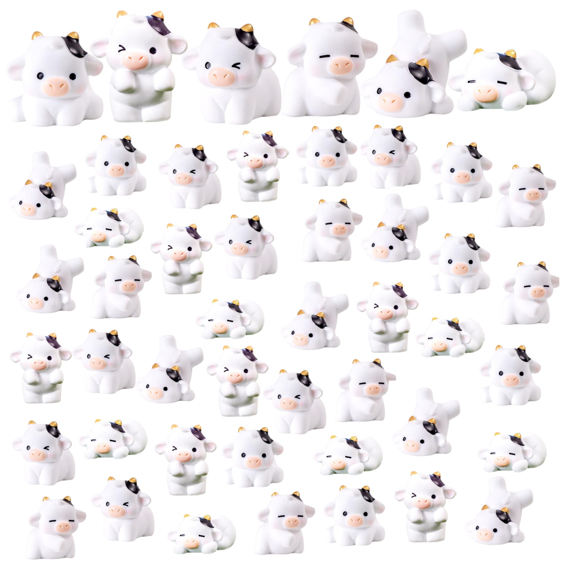 Mini figurines de vache en résine lot de 48 pour décoration gâteau