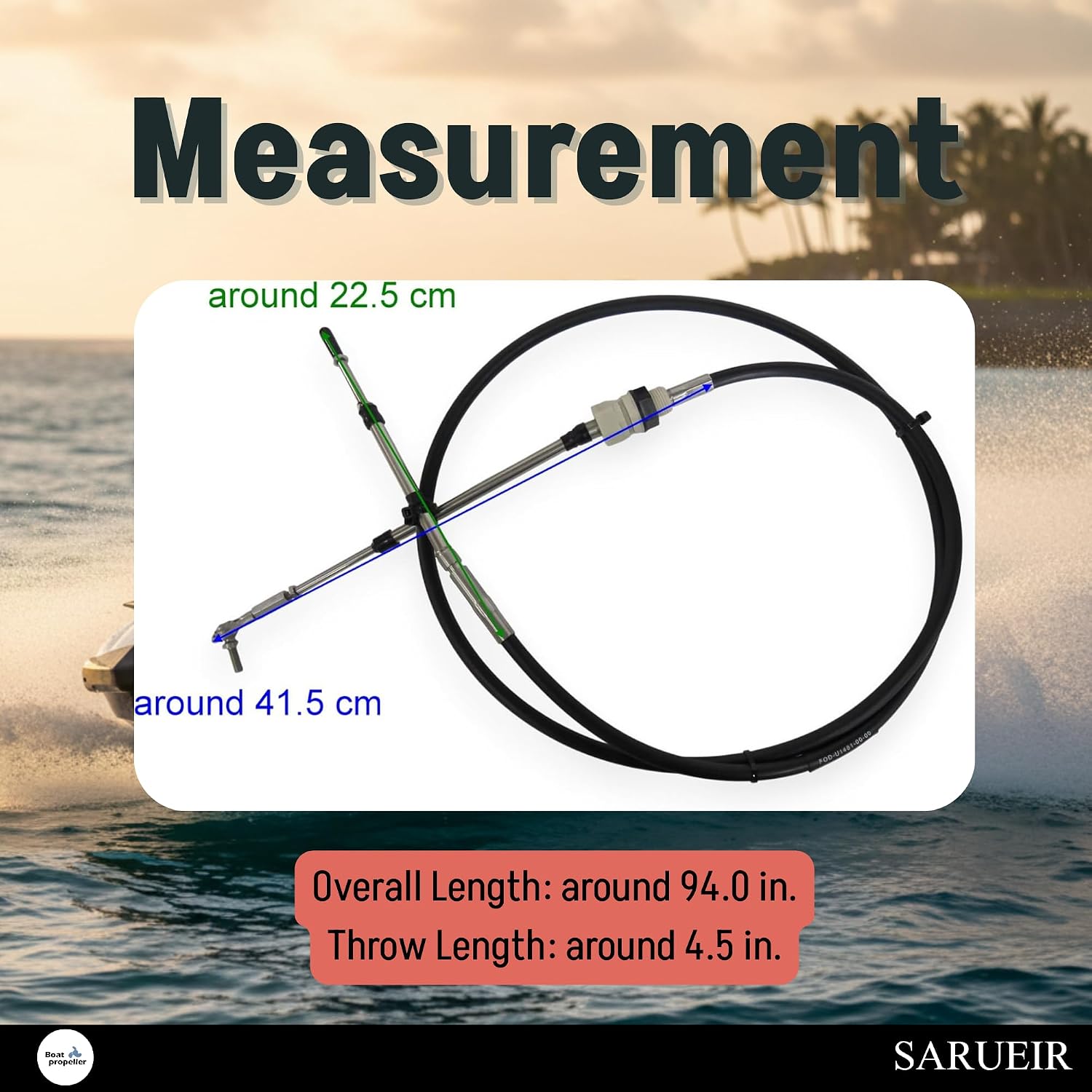F0D-U1481-00 Steering Cable Replacement for Yamaha Waverunner XL800 XLT1200 | PWC SBT 26-3420. Overall Length: 94.0 in.