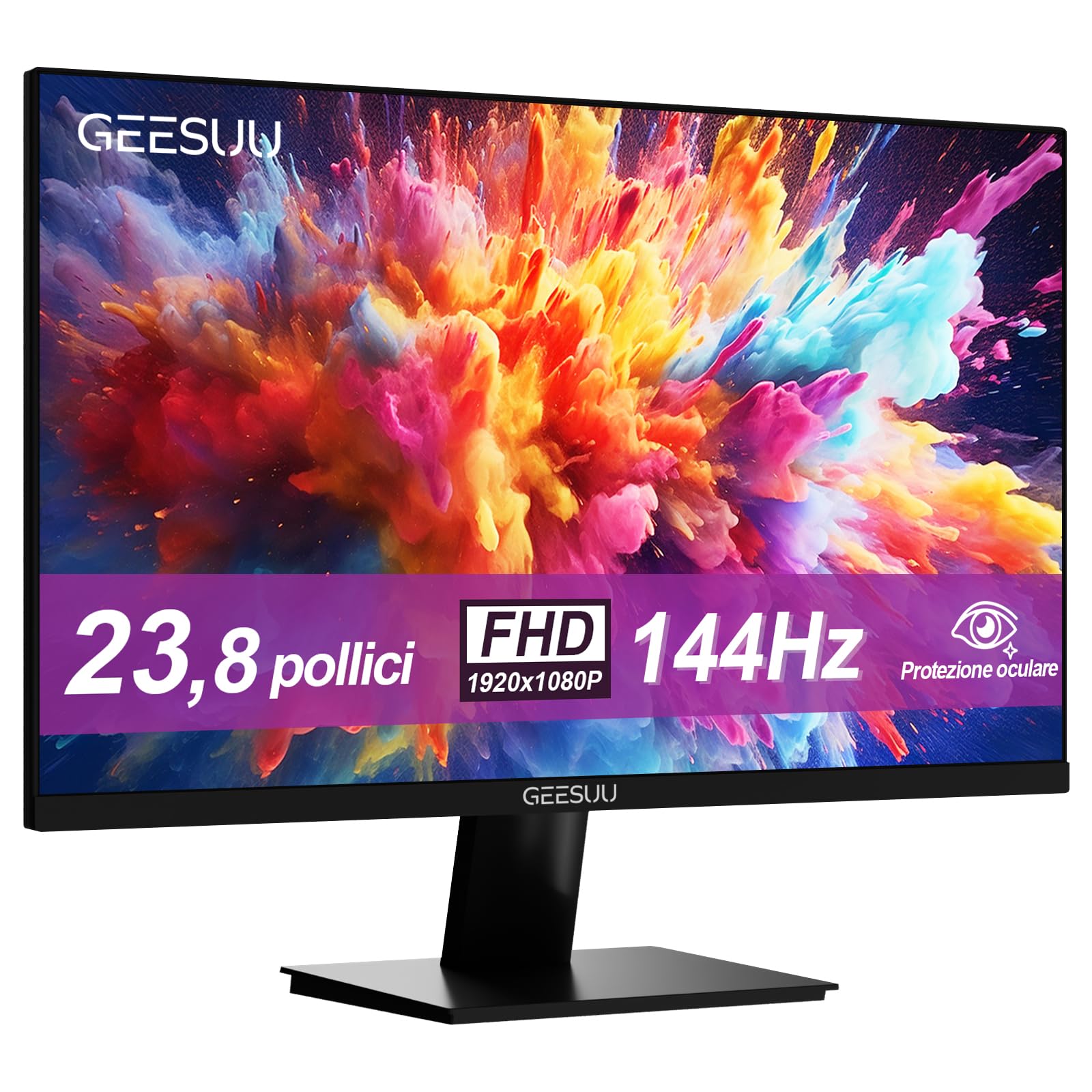 Monitor PC 24 Pulgadas, Computer Gaming Pantalla Ordenador 144Hz, Full HD, VESA 75x75mm, 6ms, VA, 99% sRGB, Luz Azul Baja, HDMI 2.0, DP1.2