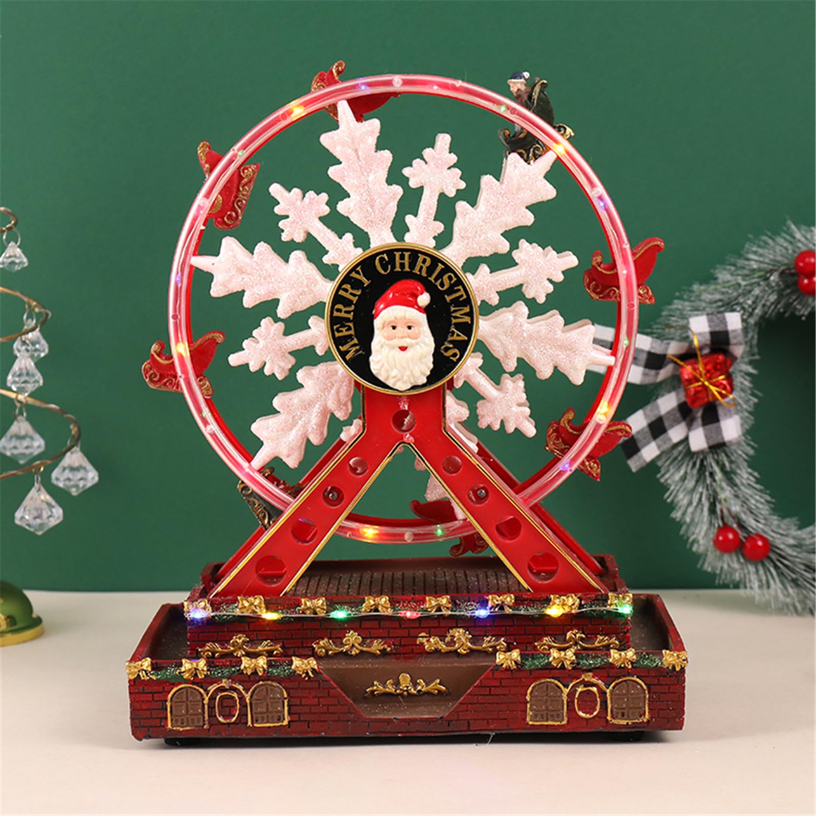 Ruota gigante rotante per le vacanze con luci a LED, elegante decorazione musicale da tavolo natalizia, accessori per feste, illuminazione natalizia a LED
