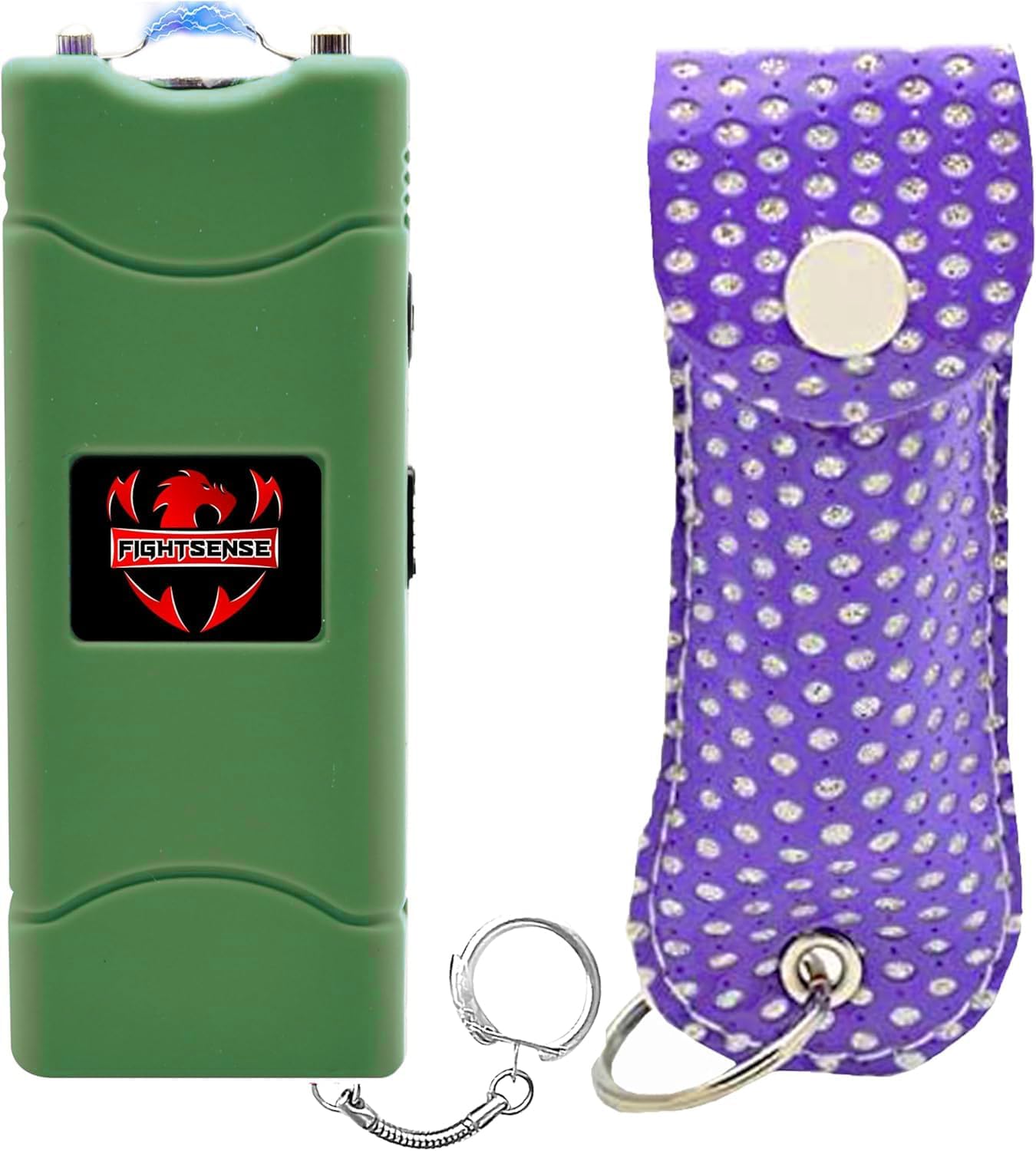 FIGHTSENSE Mini Stun Gun Keychain & Pepper Spray Combo Pack for Self Defense Kit - Extremely Powerful Stun Gun Flashlight for Women (Cherry Blossom)