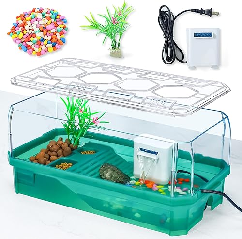Wedoelsim Jaula de tortuga terrario de tortuga con bomba y filtro con función de ducha, fácil de cambiar el agua y el agua limpia para cangrejo Wedoelsim Jaula de tortuga terrario de tortuga con bomba y filtro con función de ducha, fácil de cambiar el agua y el agua limpia para cangrejo